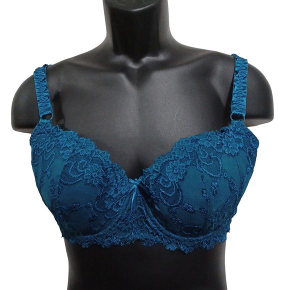 Secret Treasures Blue Green Lace Underwire Bra Sz 38D Nylon & Spandex Padded - Picture 1 of 9